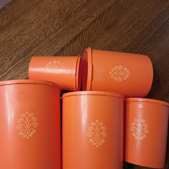 Vintage 1970s "Servalier Nesting Canisters" In Harvest Orange 5 In Set - Picture 12 of 16